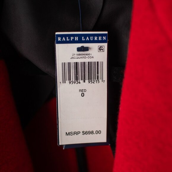Polo‎ Ralph Lauren Red Black Carlyn Double Breasted Belted Wool Coat SZ. 0  NWT - Picture 10 of 12